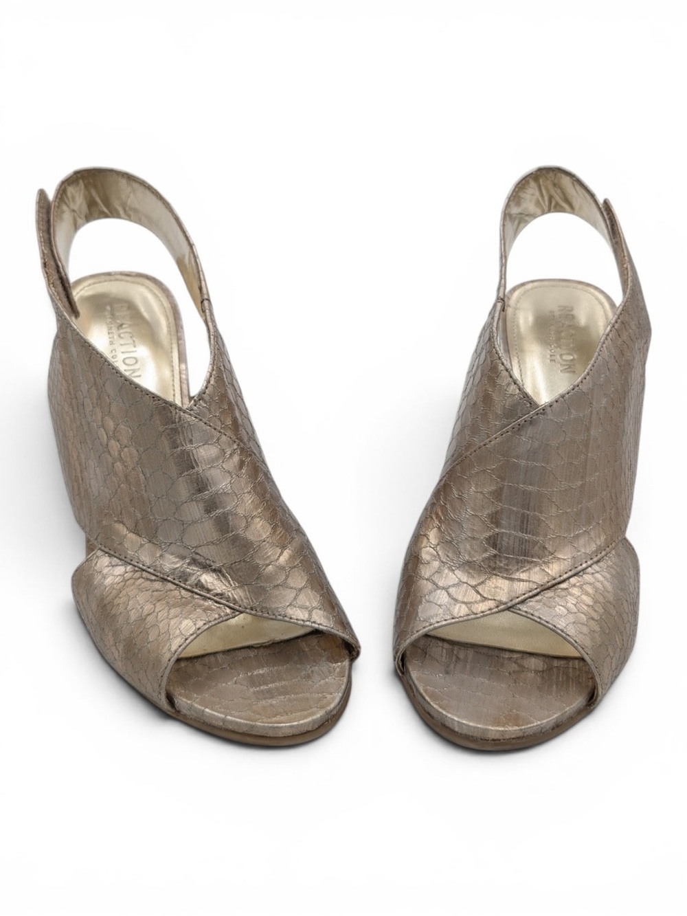 Kenneth Cole Metallic Gold Peep Toe Slingback Heels